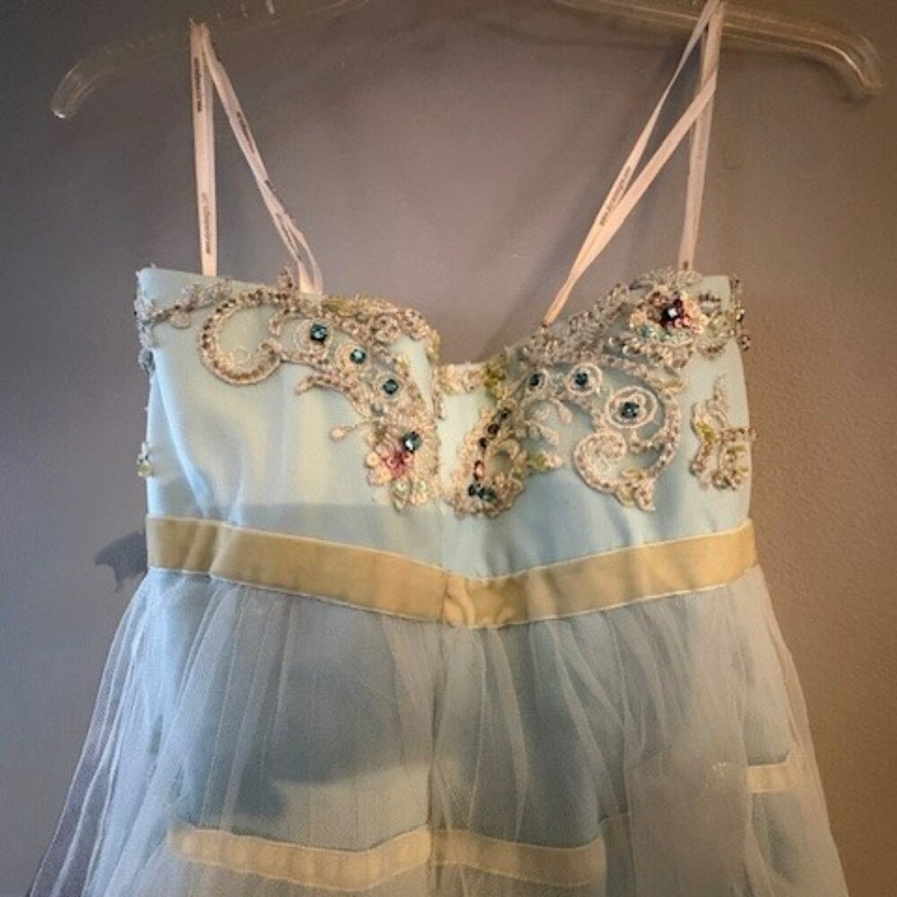Alyce Paris Light Blue and Cream Strapless Ruffled Dress - Picture 4 of 6